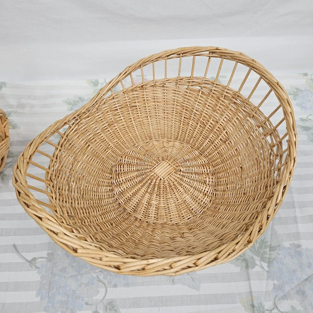Wicker‎ Woven Basket Natural Tone Decorative Handle Set